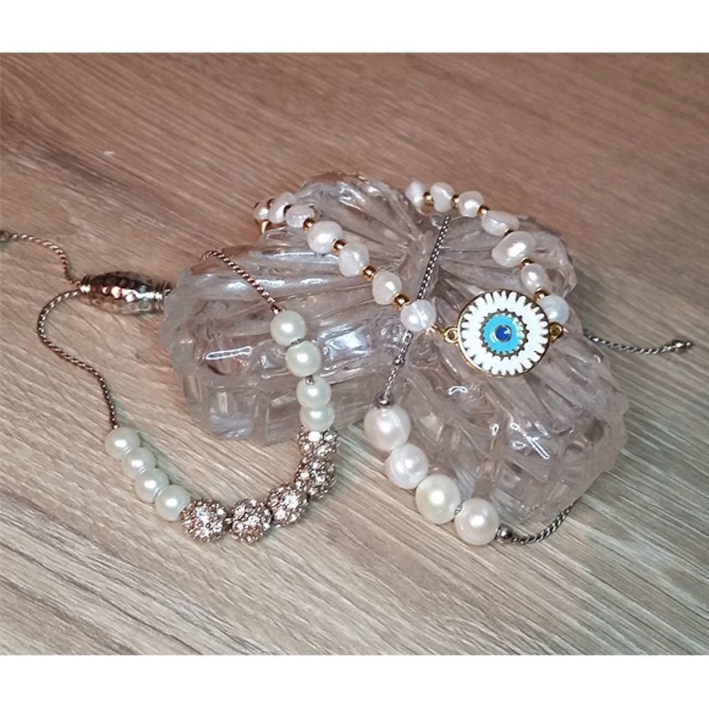 CURATED Bundle lot 3 bracelets stacking layering cultured and faux pearls.